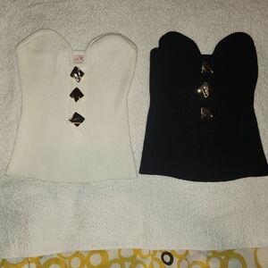 Women's Black and White Corset Tops 2 Pieces